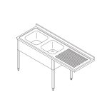 Diskbordsbord med diskbänk - 200 x 70 cm - Vänster