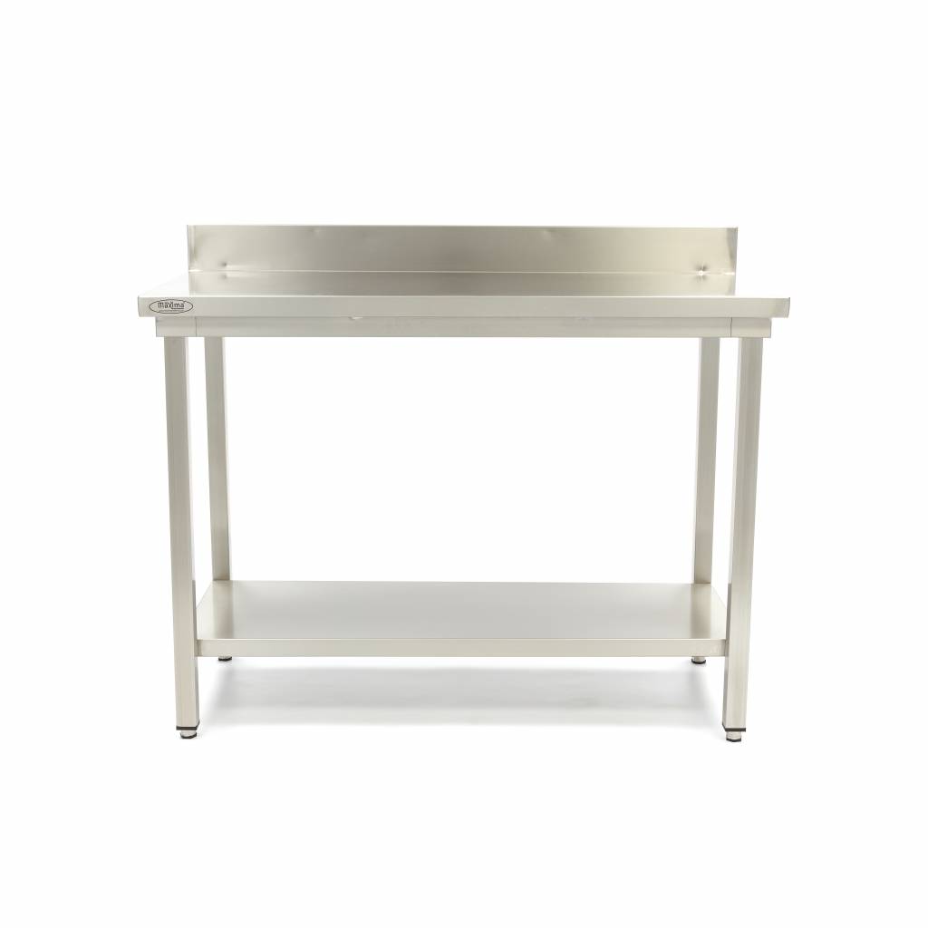 maxima-work-table-sq-bs-1-61656ea6953cd.jpg Bord i rostfritt stål med bakstycke - 200 x 70 cm - justerbar höjd - Bild 1